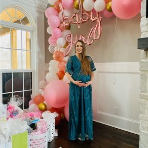 Pink Blush Maternity Maxi Dress (Dark Turquoise)